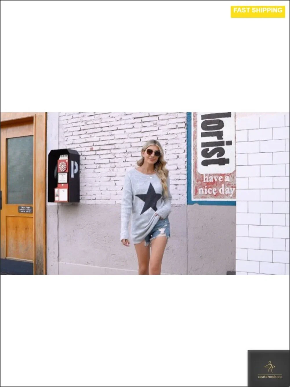 Off Shoulder Knitted Pullover Sweater with Star Graphic Long Sleeve Tunic
